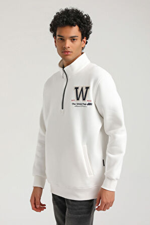 Ekru Slim Fit Half-Zip Sweatshirt 23FWM64065