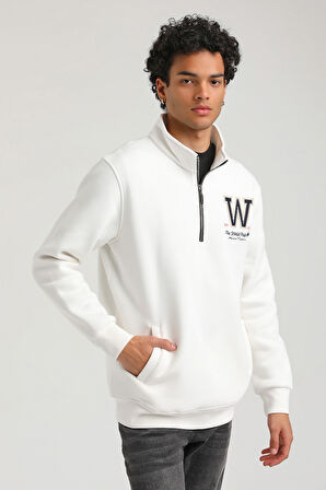 Ekru Slim Fit Half-Zip Sweatshirt 23FWM64065