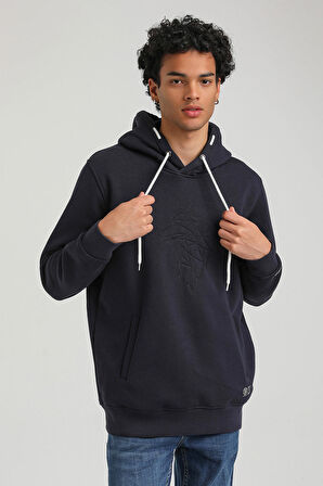 Kapüşonlu Lacivert Slim Fit Hoodie 23FWM64041