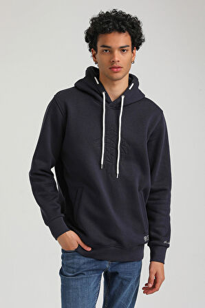 Kapüşonlu Lacivert Slim Fit Hoodie 23FWM64041