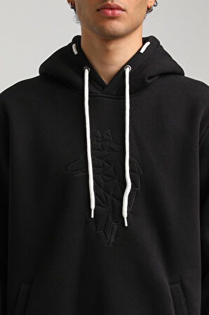Kapüşonlu Siyah Slim Fit Hoodie 23FWM64041