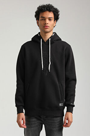 Kapüşonlu Siyah Slim Fit Hoodie 23FWM64041