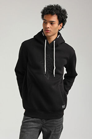 Kapüşonlu Siyah Slim Fit Hoodie 23FWM64041