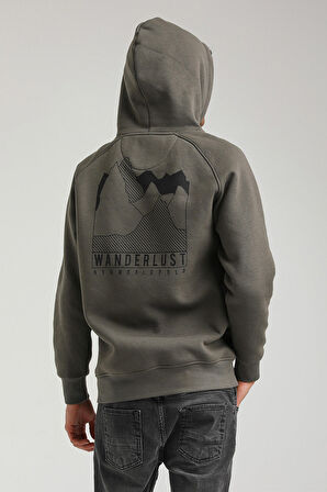 Kapüşonlu Haki Slim Fit Hoodie 23FWM64042