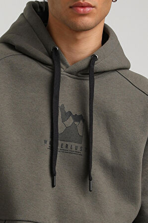 Kapüşonlu Haki Slim Fit Hoodie 23FWM64042