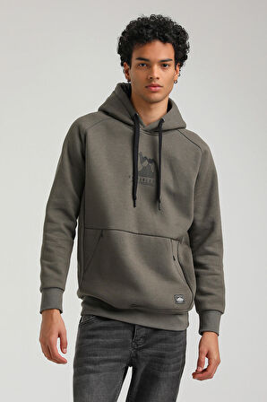 Kapüşonlu Haki Slim Fit Hoodie 23FWM64042