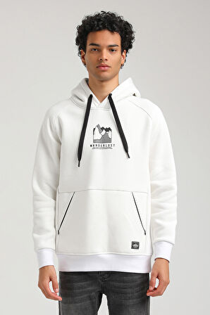 Kapüşonlu Ekru Slim Fit Hoodie 23FWM64042