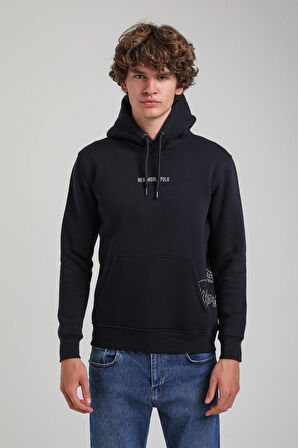Kapüşonlu Lacivert Slim Fit Hoodie 23FWM64044