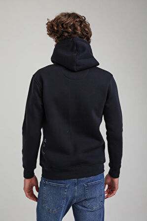 Kapüşonlu Lacivert Slim Fit Hoodie 23FWM64044