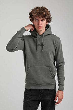 Kapüşonlu Haki Slim Fit Hoodie 23FWM64044