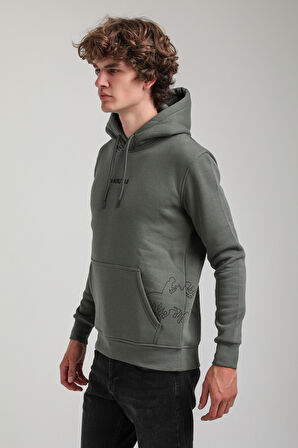 Kapüşonlu Haki Slim Fit Hoodie 23FWM64044