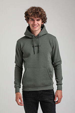 Kapüşonlu Haki Slim Fit Hoodie 23FWM64044