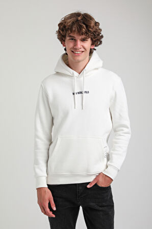 Kapüşonlu Ekru Slim Fit Hoodie 23FWM64044