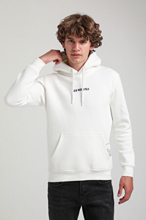 Kapüşonlu Ekru Slim Fit Hoodie 23FWM64044