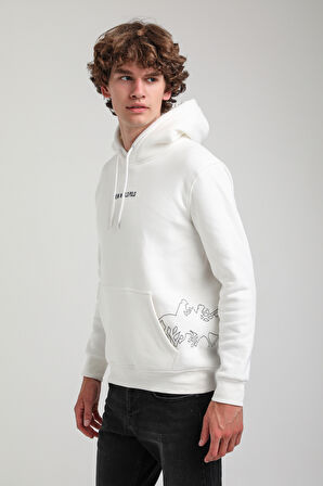 Kapüşonlu Ekru Slim Fit Hoodie 23FWM64044