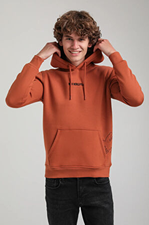 Kapüşonlu Kiremit Slim Fit Hoodie 23FWM64044