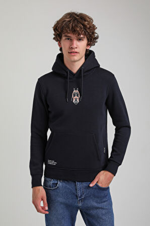 Kapüşonlu Lacivert Slim Fit Hoodie 23FWM64046