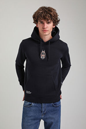 Kapüşonlu Lacivert Slim Fit Hoodie 23FWM64046