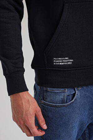 Kapüşonlu Lacivert Slim Fit Hoodie 23FWM64046