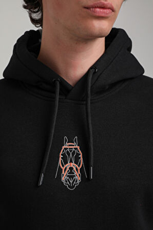 Kapüşonlu Siyah Slim Fit Hoodie 23FWM64046