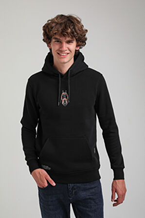 Kapüşonlu Siyah Slim Fit Hoodie 23FWM64046