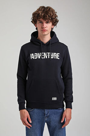 Kapüşonlu Lacivert Slim Fit Hoodie 23FWM64047