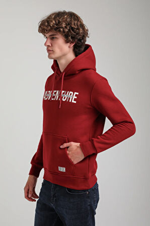 Kapüşonlu Bordo Slim Fit Hoodie 23FWM64047