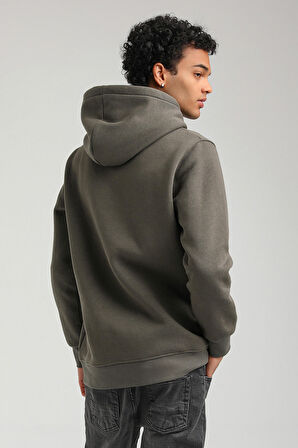Kapüşonlu Haki Slim Fit Hoodie 23FWM64047