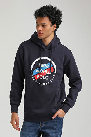 Kapüşonlu Lacivert Slim Fit Hoodie 23FWM64049