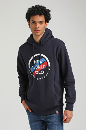 Kapüşonlu Lacivert Slim Fit Hoodie 23FWM64049