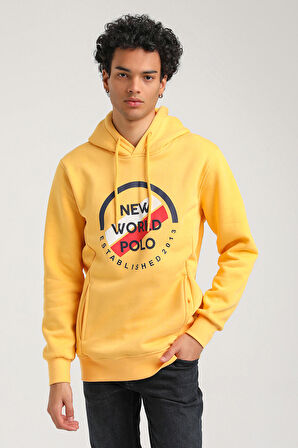 Kapüşonlu Hardal Slim Fit Hoodie 23FWM64049