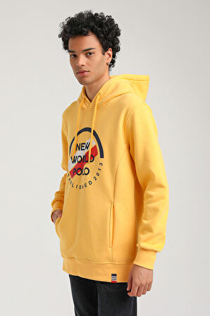 Kapüşonlu Hardal Slim Fit Hoodie 23FWM64049