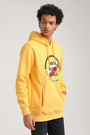 Kapüşonlu Hardal Slim Fit Hoodie 23FWM64049