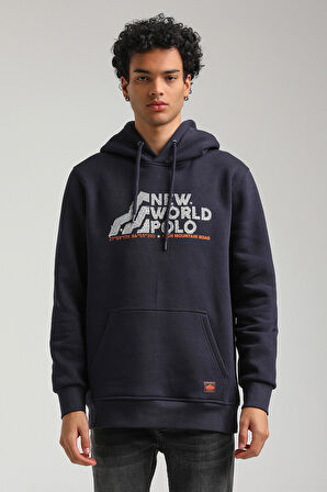 Kapüşonlu Lacivert Slim Fit Hoodie 23FWM64051