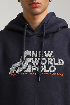 Kapüşonlu Lacivert Slim Fit Hoodie 23FWM64051