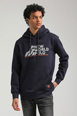 Kapüşonlu Lacivert Slim Fit Hoodie 23FWM64051
