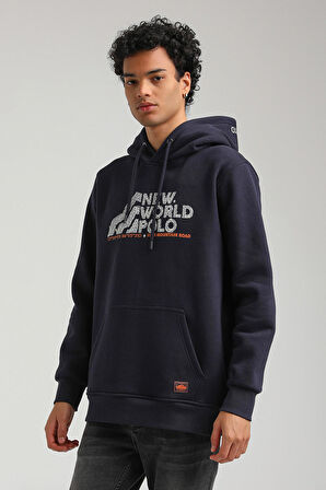 Kapüşonlu Lacivert Slim Fit Hoodie 23FWM64051