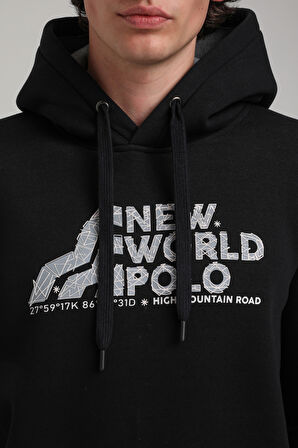 Kapüşonlu Siyah Slim Fit Hoodie 23FWM64051