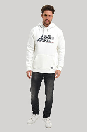 Kapüşonlu Ekru Slim Fit Hoodie 23FWM64051