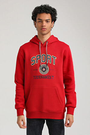 Kapüşonlu Kırmızı Slim Fit Hoodie 23FWM64052