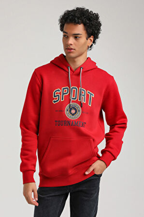 Kapüşonlu Kırmızı Slim Fit Hoodie 23FWM64052