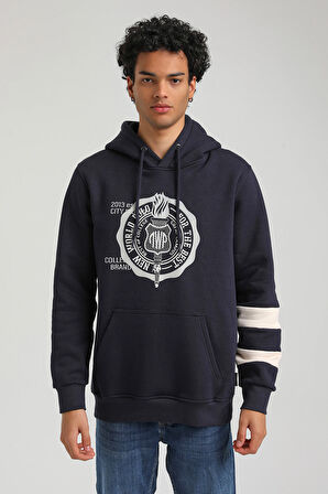 Kapüşonlu Lacivert Slim Fit Hoodie 23FWM64054