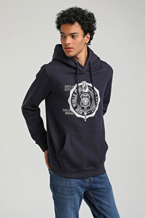 Kapüşonlu Lacivert Slim Fit Hoodie 23FWM64054
