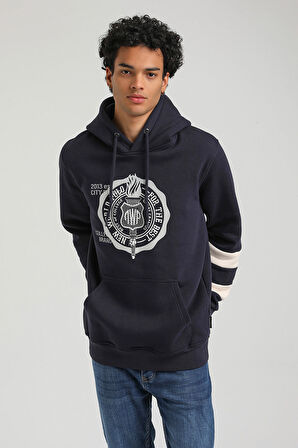 Kapüşonlu Lacivert Slim Fit Hoodie 23FWM64054