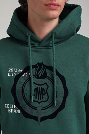 Kapüşonlu Yeşil Slim Fit Hoodie 23FWM64054