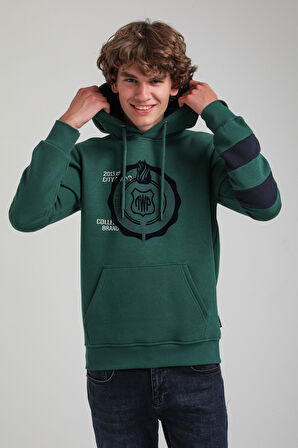 Kapüşonlu Yeşil Slim Fit Hoodie 23FWM64054