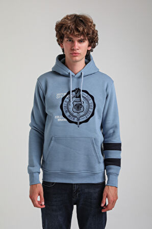 Kapüşonlu Mavi Slim Fit Hoodie 23FWM64054