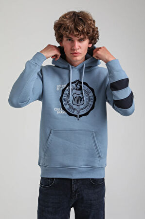 Kapüşonlu Mavi Slim Fit Hoodie 23FWM64054