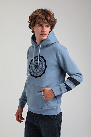 Kapüşonlu Mavi Slim Fit Hoodie 23FWM64054