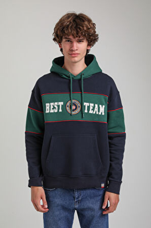 Kapüşonlu Lacivert Slim Fit Hoodie 23FWM64056